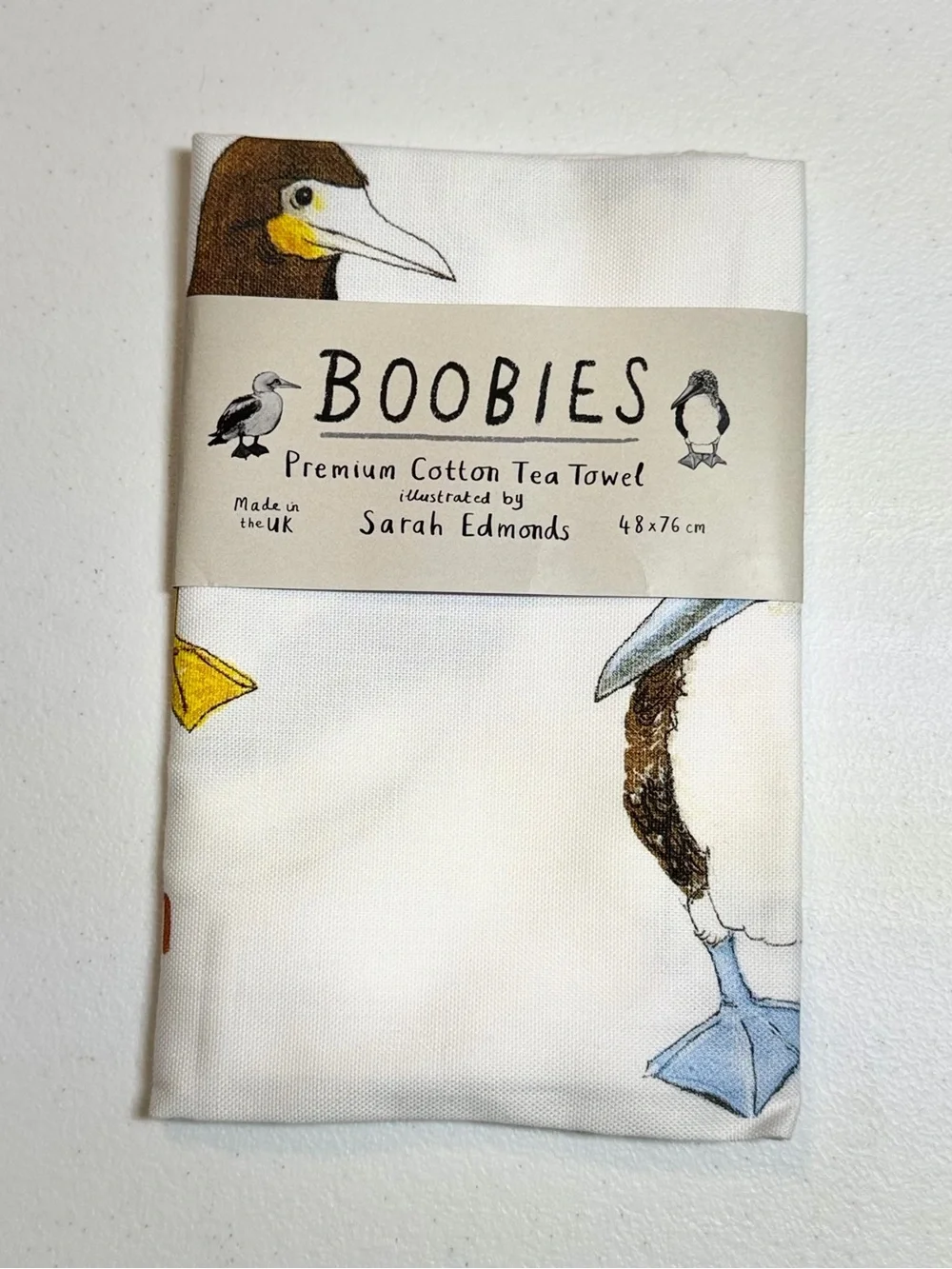 Boobies Bird Tea Towel — White with Multicolor Illustrations